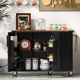 Bellemave® 54.5" Farmhouse Kitchen Island with Power Outlet and Internal Storage Rack, Drop Leaf and Spice Rack - Bellemave